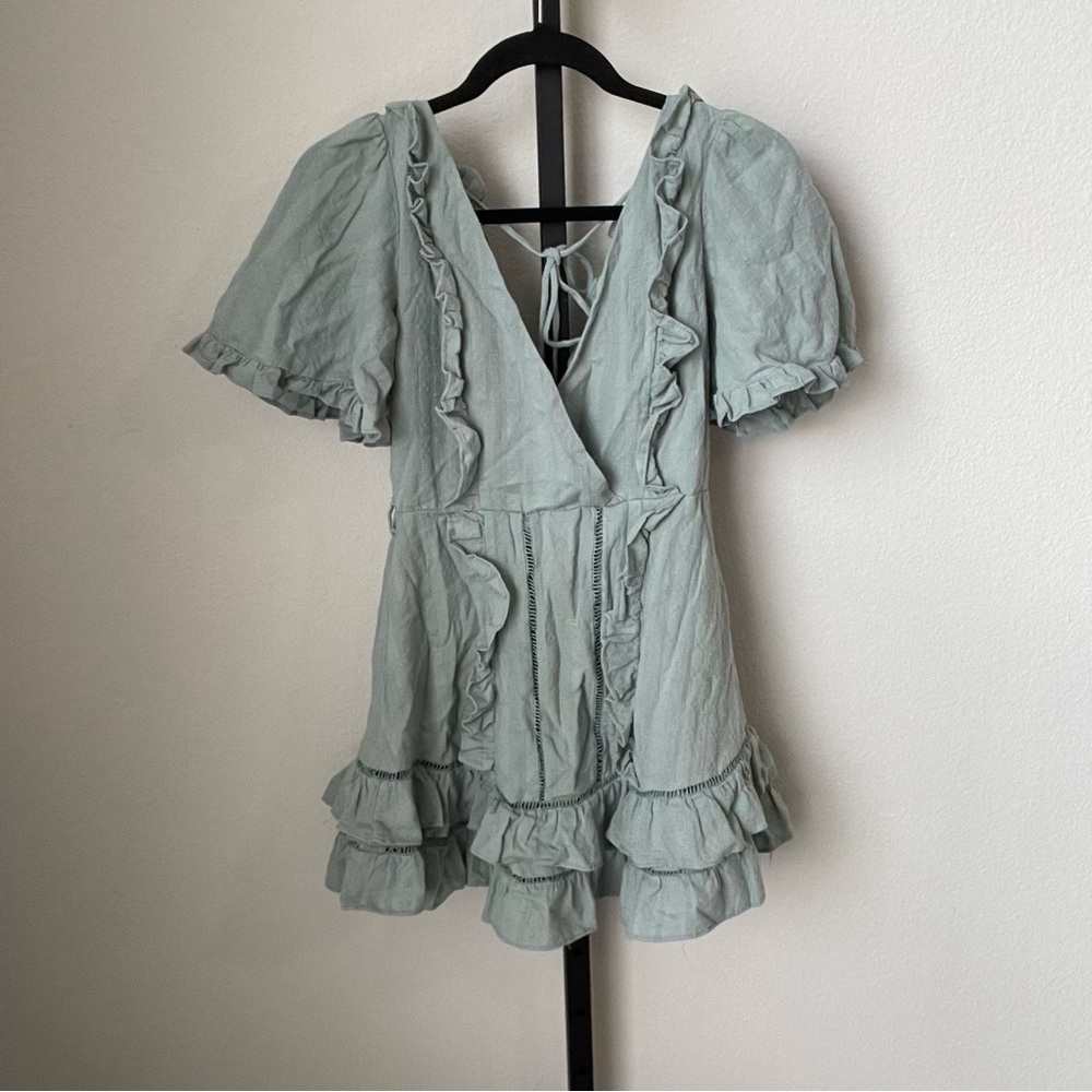 Saint + Secrets Green Ruffled Mini Dress Size Small